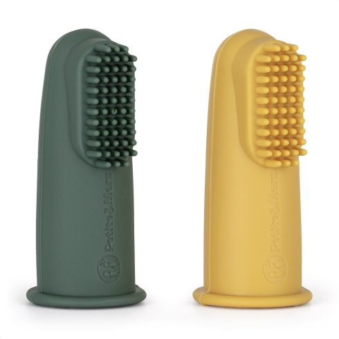 P&M Szilikon ujjra húzható ínymasszírozó,fogkefe szett Ochre&Green 2 db 0m+
