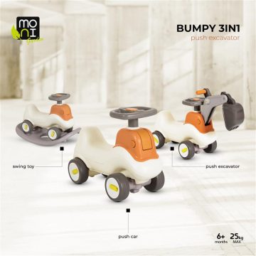  Moni Bumpy Bumpy 3 az 1-ben ráülős, markoló kanalas bébitaxi kormánnyal 6-36 hó+ 
