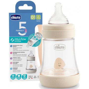   Chicco Perfect5 biofunkcionális cumisüveg 150 ml lassú folyású 0h + bézs 