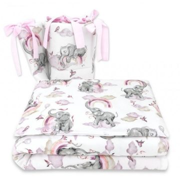   Baby Shop 4 részes babaágynemű - szivárványos elefánt rózsaszín 