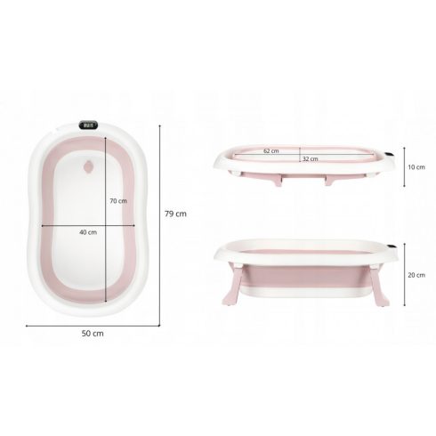 Premium Összecsukható kád hőmérővel és anatómiai támasztékkal + állvány - Pink