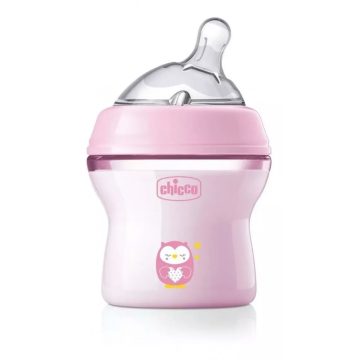   Chicco NaturalFeeling 150 ml cumisüveg újszülöttkorra 0+ rózsaszín bagoly