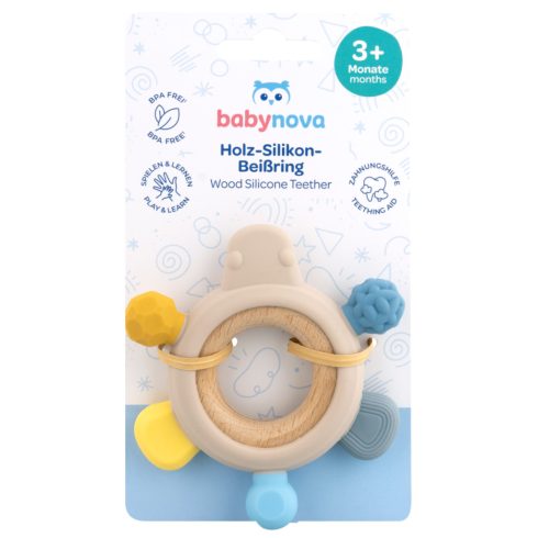 Baby-Nova szilikon és fa rágóka 3hó+ (fiús)