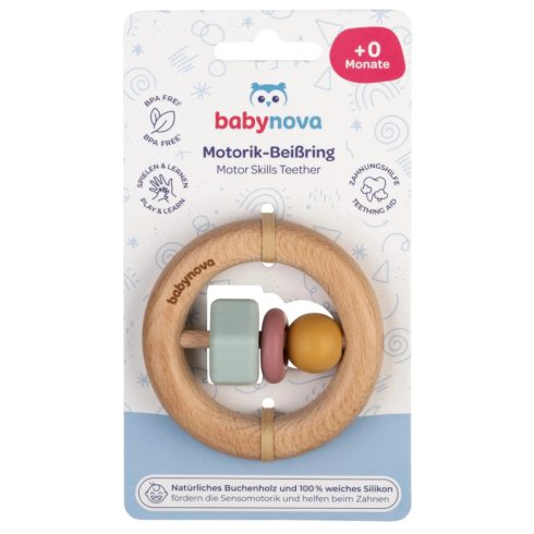 Baby-Nova szilikon és fa rágóka  a motoros készségek fejlődésére 0hó+