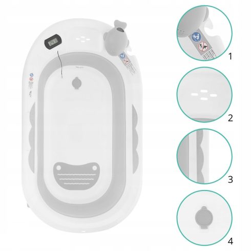 Premium Összecsukható kád hőmérővel és anatómiai támasztékkal + állvány - Ola Grey