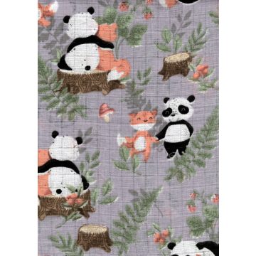   Mintás textil pelenka 1db-os - szürke alapon panda és róka 