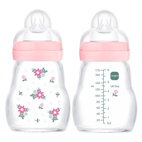Mam  Feel Good 170ml Premium üvegből készült cumisüveg Lassú átfolyás 0+hó - rózsaszín -klón