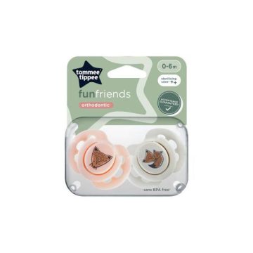   Tommee Tippee Fun Friends játszócumi 0-6 hó 2 db - rózsaszín/szürke