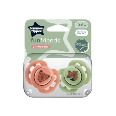 Tommee Tippee Fun Friends játszócumi 0-6 hó 2 db - barna/zöld