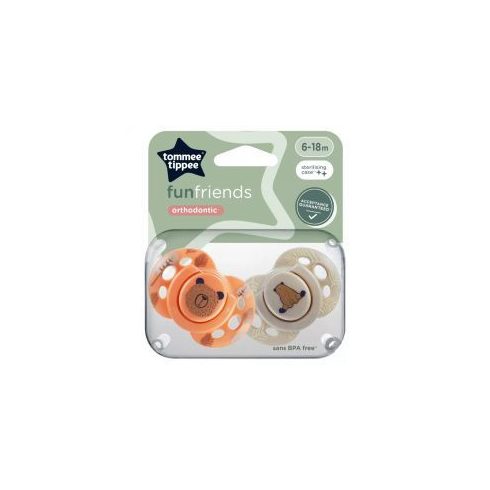 Tommee Tippee Fun Friends játszócumi 6-18 hó 2 db - barack/szürke