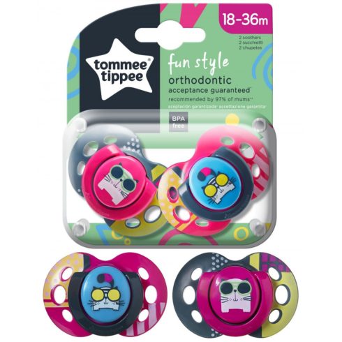 Tommee Tippee fun style játszócumi 18-36 hó 2 db - rózsaszín cica