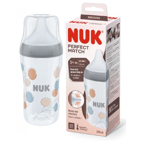 NUK Perfect Match Temperature Control cumisüveg 260 ml 3+hó - Szürke