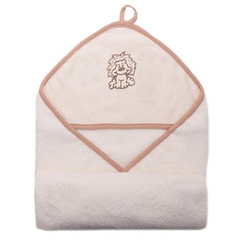 Vaganza hímzett fürdőlepedő, fürdetőkesztyűvel 80*80 cm - fehér/drapp oroszlán