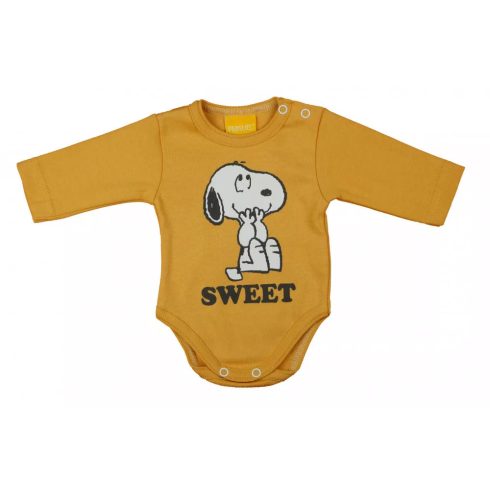 Hosszú ujjú baba body Snoopy mintával  (50) - okker 