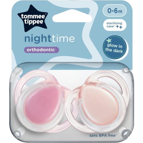 Tommee Tippee Night Time játszócumi 0-6 hó 2 db - rózsaszín