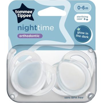   Tommee Tippee Night Time játszócumi 0-6 hó 2 db - fehér/szürke