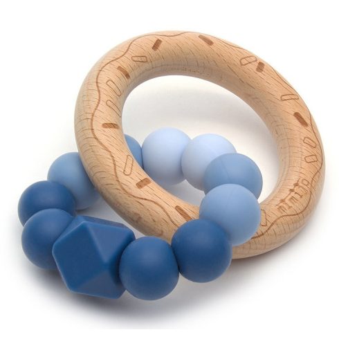 Mimijo Szilikon rágóka fa karikával - Kék
