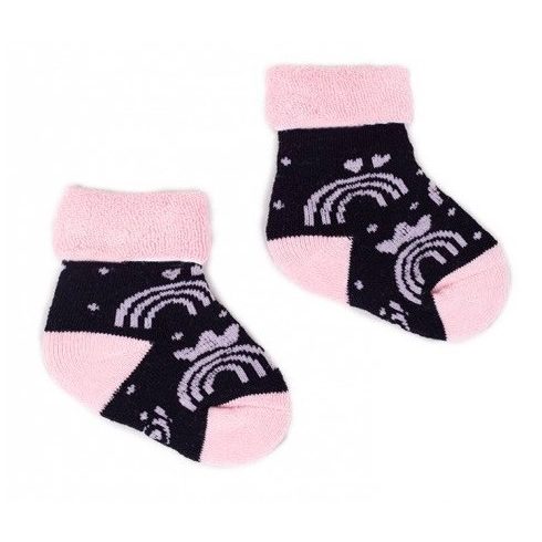 Yo! Baby frottír zokni 3-6 hó - fekete/rózsaszín