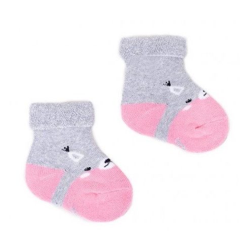 Yo! Baby frottír zokni 3-6 hó - szürke/rózsaszín maci