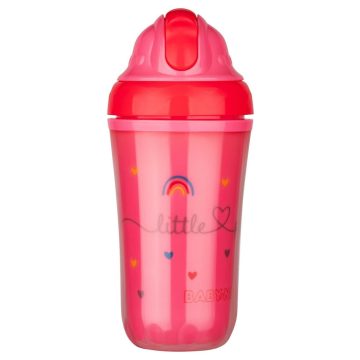  Baby-Nova duplafalú, szívószálas itatópohár 250 ml 6ho+ (rózsaszín)