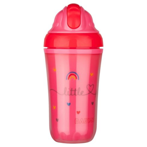 Baby-Nova duplafalú, szívószálas itatópohár 250 ml 6ho+ (rózsaszín)