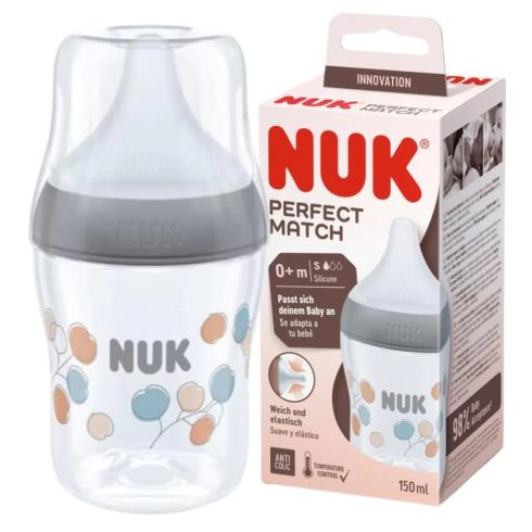 NUK Perfect Match Temperature Control cumisüveg 150 ml 0+hó - Szürke