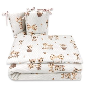  Baby Shop 3 részes ágynemű garnitúra - zsiráf bézs/rózsaszín