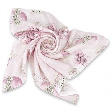   Mintás textil pelenka 1db-os 70X80 cm - Rózsaszín virágos nyuszi 