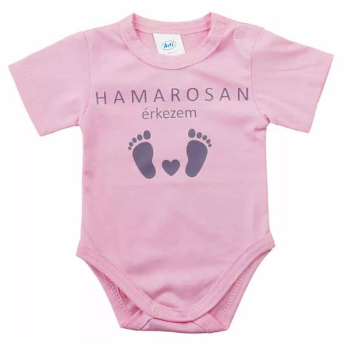 Rövid ujjú baba body - Hamarosan érkezem rózsaszín (56)