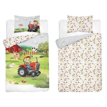 Bambusz ágynemű huzat 90*120 cm - Farm piros traktorral 