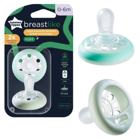 Tommee Tippee breastlike 2 db anyamell formájú éjszkakai cumi 0-6 hó - zöld