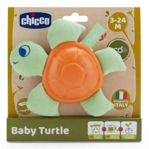 Chicco Baby Turtle Eco+ bébiteknős rágókás textiljáték 3 hó+