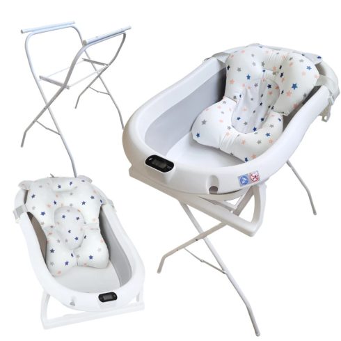 Premium Összecsukható kád hőmérővel és anatómiai támasztékkal + állvány - Grey