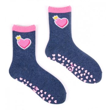   Yo! ABS csúszásgátlós zokni 23/26 - sötétkék/pink szív
