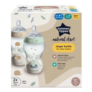   Tommee Tippee Natural Start 2*340ml cumisüveg 3 hó + (Süni/ Béka)