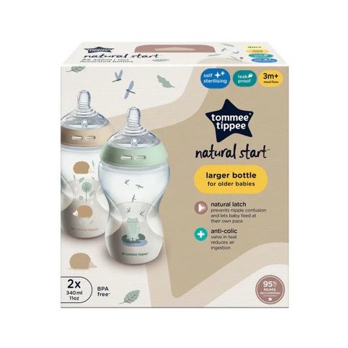 Tommee Tippee Natural Start 2*340ml cumisüveg 3 hó + (Süni/ Béka)