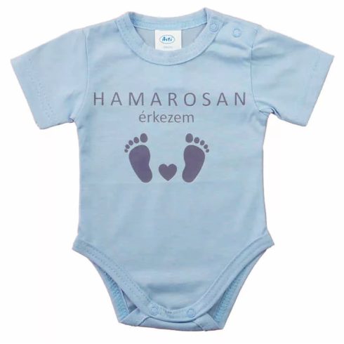 Rövid ujjú baba body - Hamarosan érkezem kék (56)
