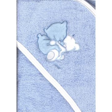   Trimex kapucnis,frottír fürdőlepedő 100*110 cm - kék ölelő maci