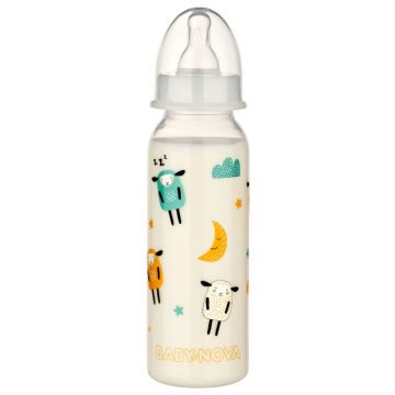   Baby-Nova éjszakai cumisüveg M-es szilikon cumival 240 ml - bárány 