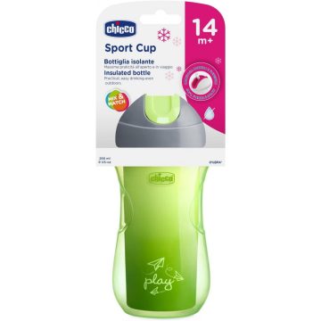   Chicco Sport Cup duplafalú, szívószálas itatókulacs 14m+ - zöld 