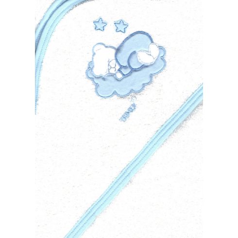 Trimex kapucnis,frottír fürdőlepedő 70*80 cm -  fehér/kék alvó maci