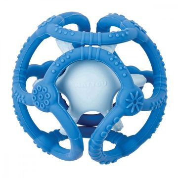 NATTOU Szilikon rágóka labda 2in1 BPA mentes 10 cm kék