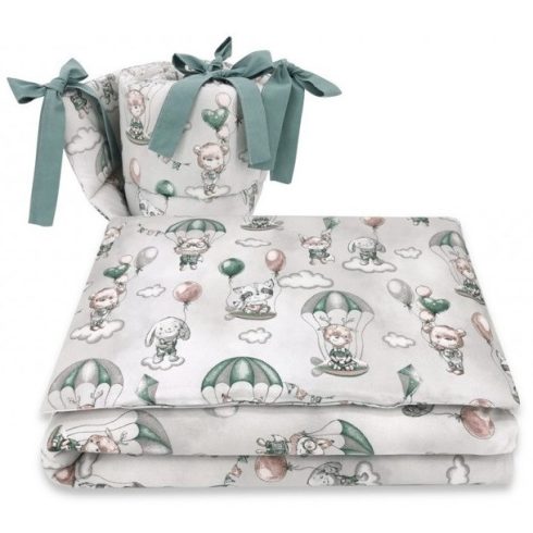 Baby Shop 3 részes ágynemű garnitúra - szürke/zöld lufis állatok