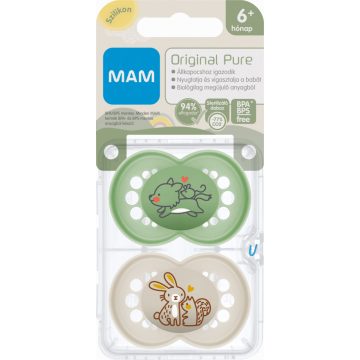   MAM Original Pure 6+ hó nyugtató cumi 2 db-os - zöld farkas/bézs nyuszi