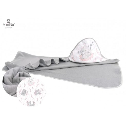 Baby Shop kapucnis fürdőlepedő 100*100 cm - Lulu szürke/rózsaszín