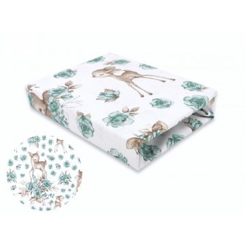 Baby Shop pamut,gumis lepedő 60*120 cm - menta őzike