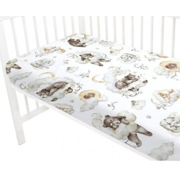   Baby Shop pamut,gumis lepedő 60*120 cm - felhőn alvó állatok bés