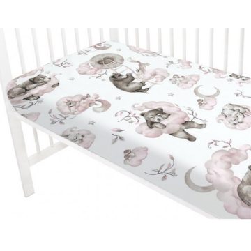   Baby Shop pamut,gumis lepedő 70*140 cm - felhőn alvó állatok rózsaszín 