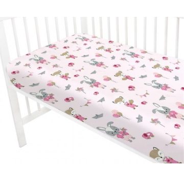   Baby Shop 60*120 cm pamut,gumis lepedő - rózsaszín róka és nyuszi 