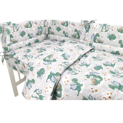 Baby Shop 4 részes babaágynemű - szürke/zöld sárkány 